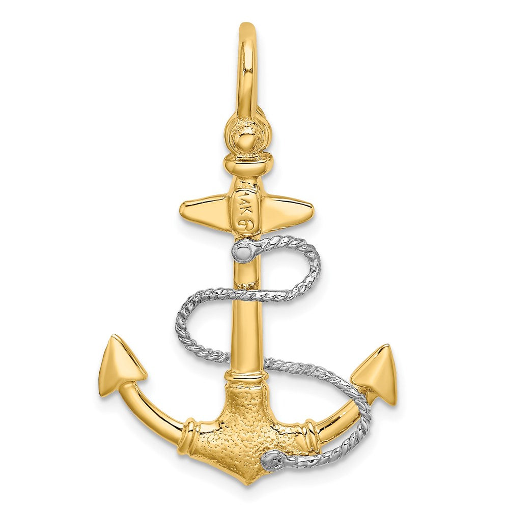 14k Two-tone Gold 3-D Small Anchor w/Rope and Shackle Bail Charm