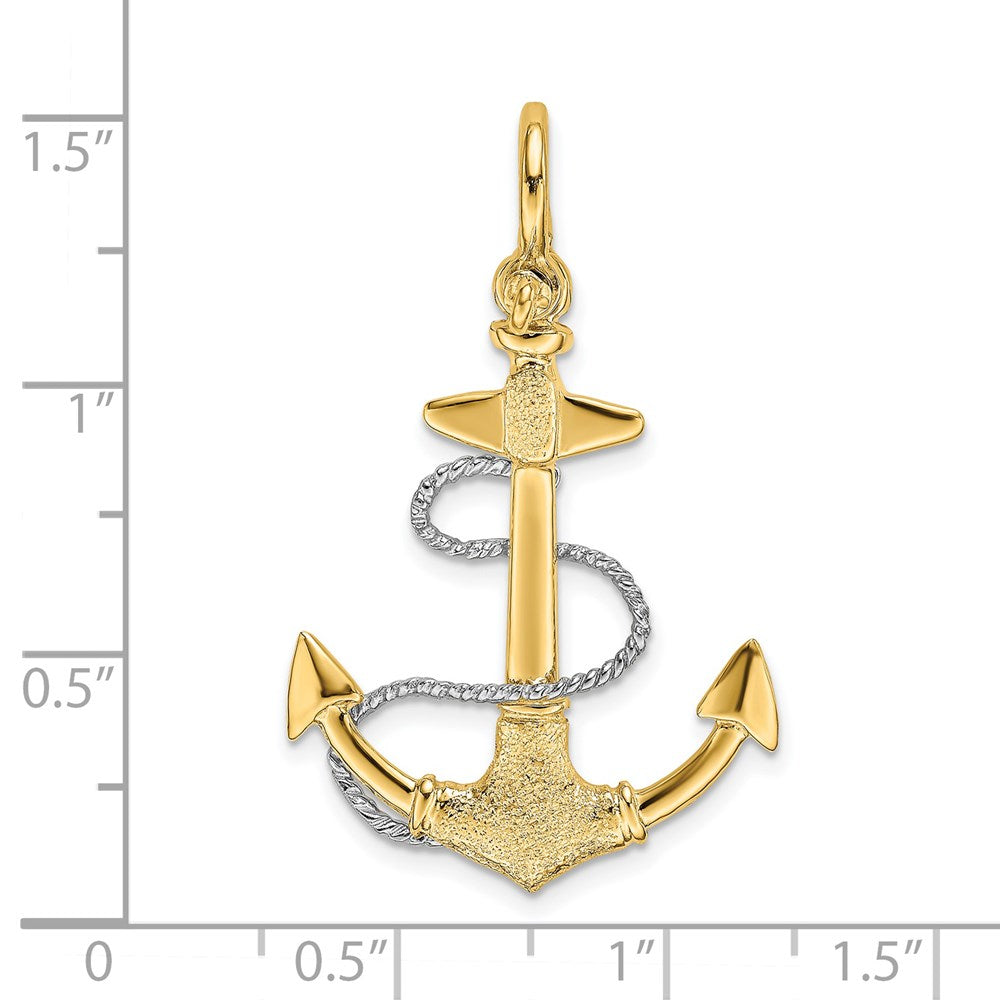 14k Two-tone Gold 3-D Small Anchor w/Rope and Shackle Bail Charm