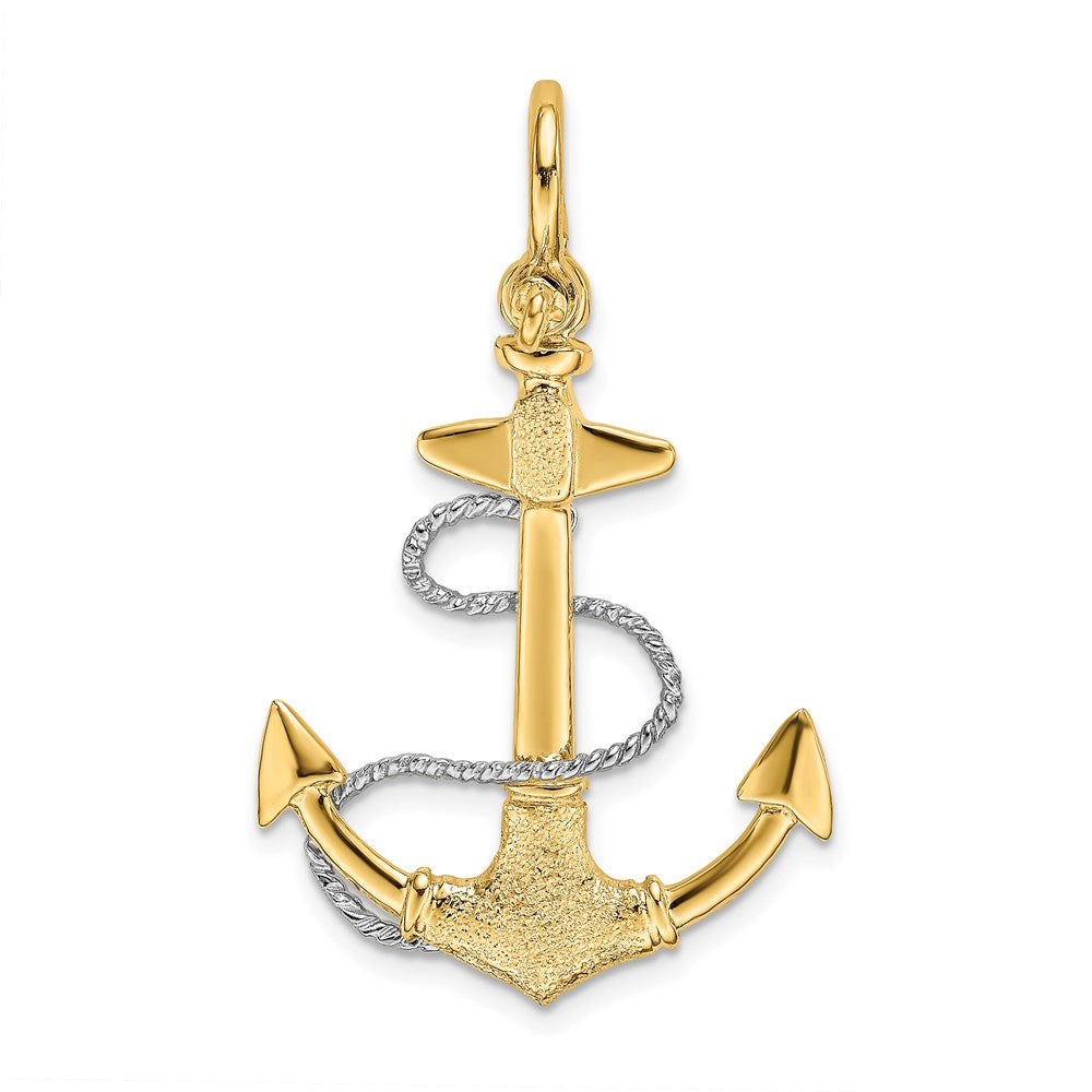 14k Two-tone Gold 3-D Small Anchor w/Rope and Shackle Bail Charm