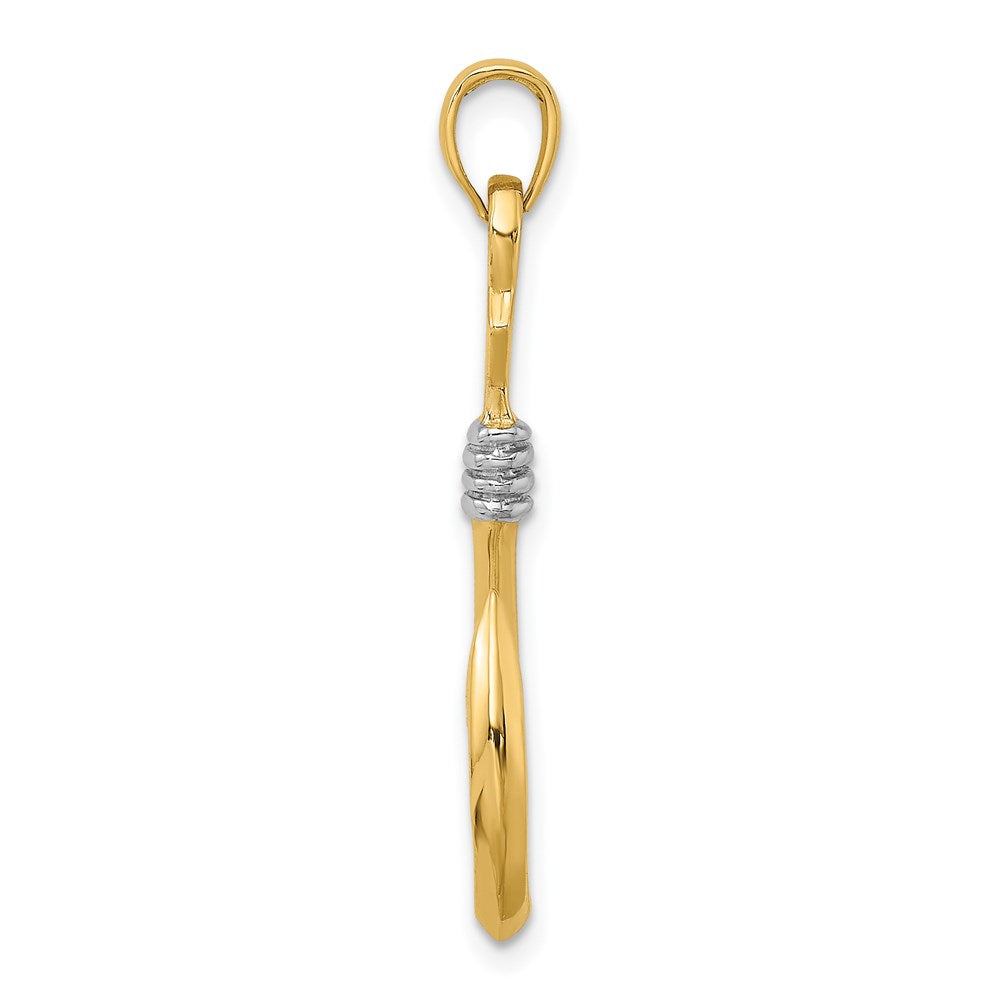 14k Yellow & Rhodium Gold w/Rhodium 3-D Fish Hook With Rope Charm