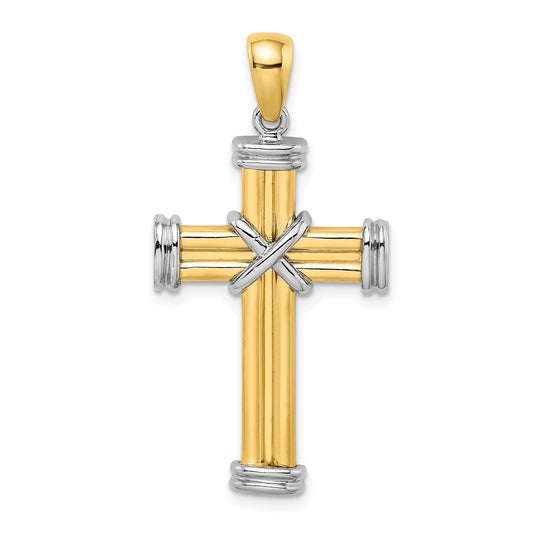 14k Two-tone Gold Polished Cross Charm