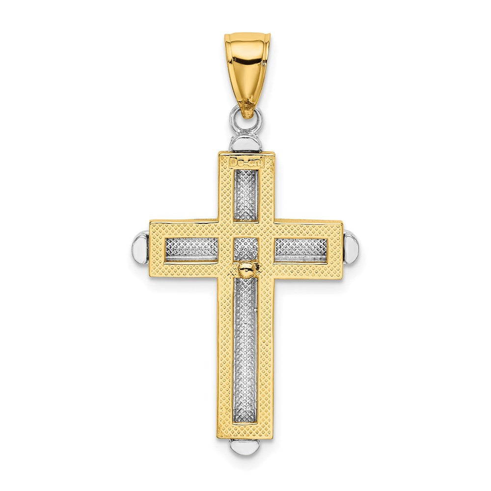 14k Two-tone Gold Beveled Cross Charm