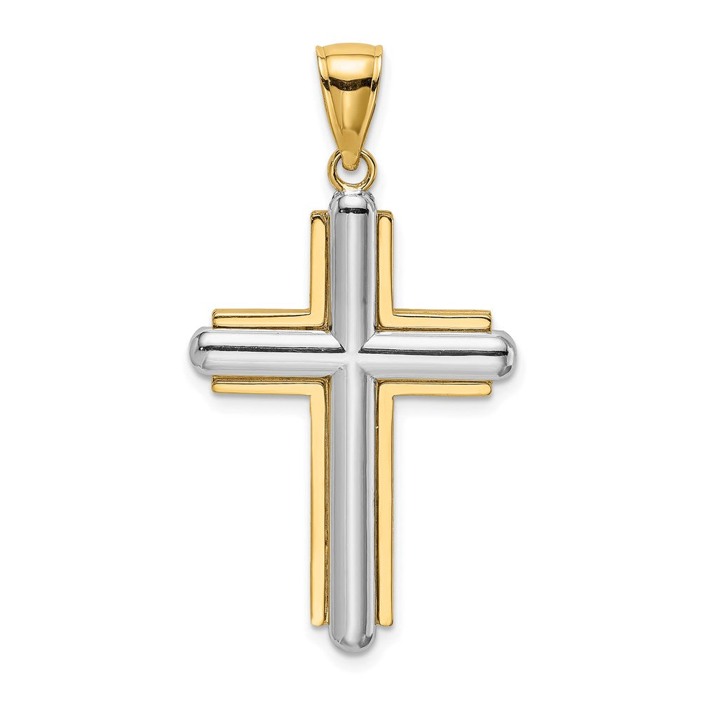 14k Two-tone Gold Beveled Cross Charm