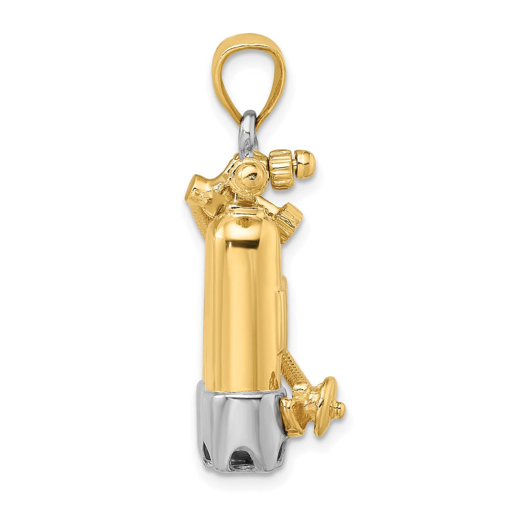 14k Yellow & Rhodium Gold w/Rhodium 3-D Double Scuba Tanks W/Air Hose Charm