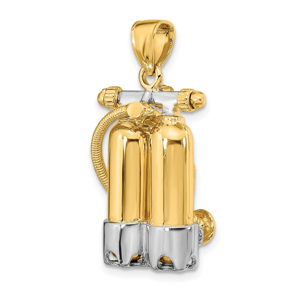 14k Yellow & Rhodium Gold w/Rhodium 3-D Double Scuba Tanks W/Air Hose Charm