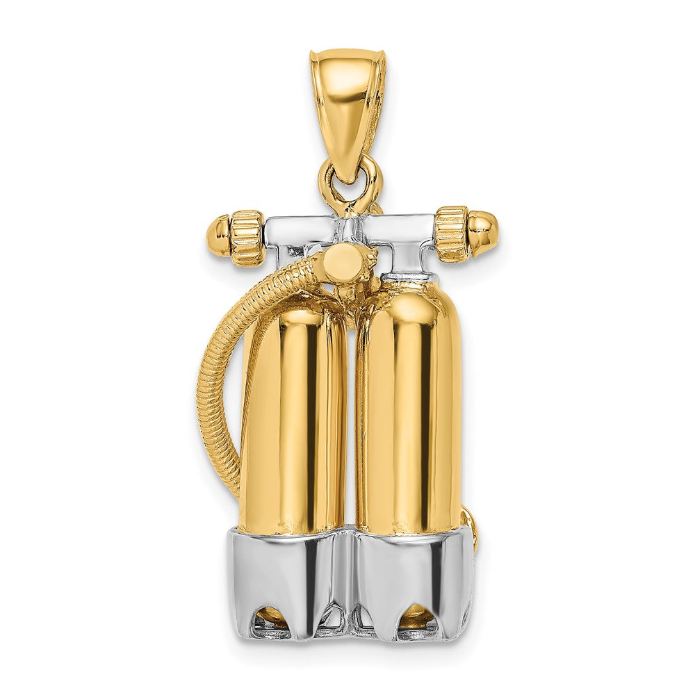 14k Yellow & Rhodium Gold w/Rhodium 3-D Double Scuba Tanks W/Air Hose Charm