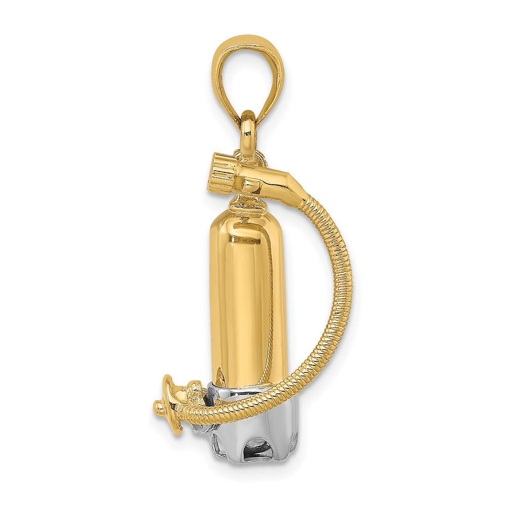 14k Yellow & Rhodium Gold w/Rhodium 3-D Single Scuba Tank W/ Hose Charm