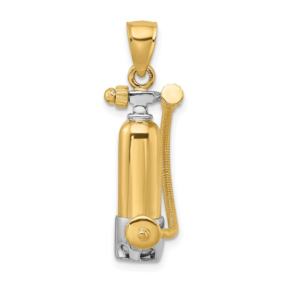 14k Yellow & Rhodium Gold w/Rhodium 3-D Single Scuba Tank W/ Hose Charm