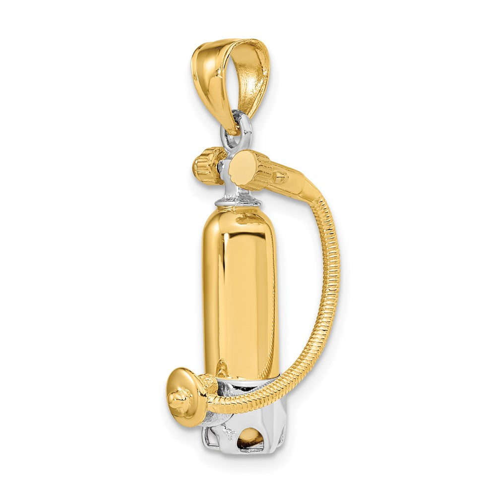 14k Yellow & Rhodium Gold w/Rhodium 3-D Single Scuba Tank W/ Hose Charm