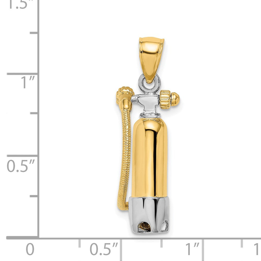 14k Yellow & Rhodium Gold w/Rhodium 3-D Single Scuba Tank W/ Hose Charm