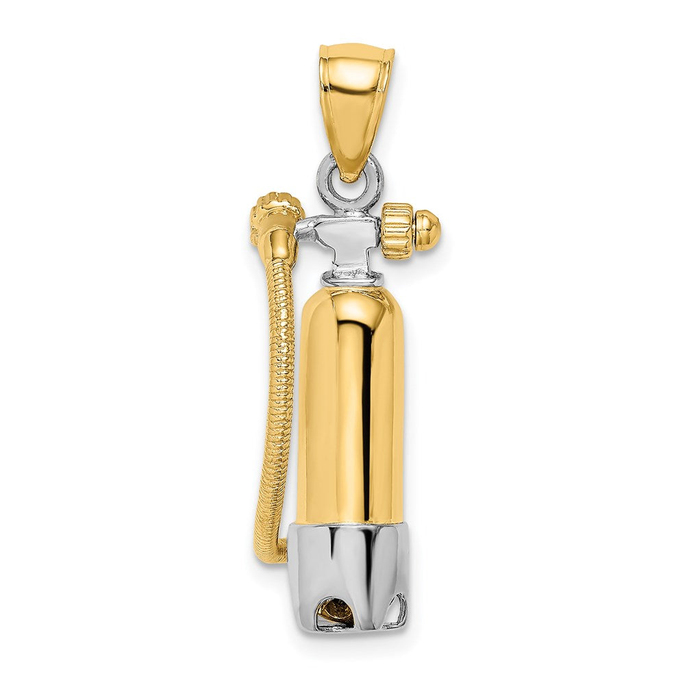 14k Yellow & Rhodium Gold w/Rhodium 3-D Single Scuba Tank W/ Hose Charm