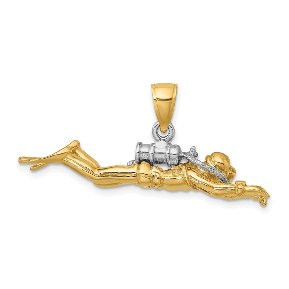 14k Yellow & Rhodium Gold w/Rhodium 3-D Male Scuba Diver Charm