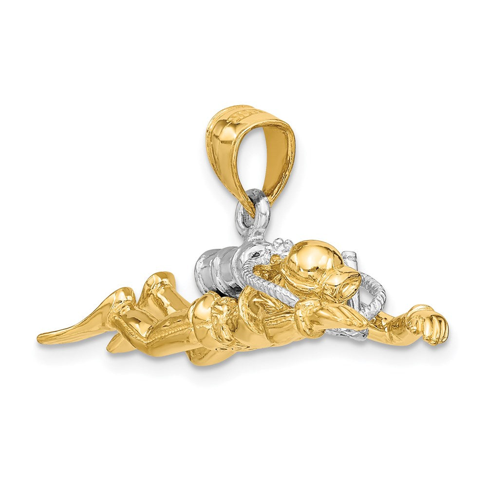 14k Yellow & Rhodium Gold w/Rhodium 3-D Male Scuba Diver Charm