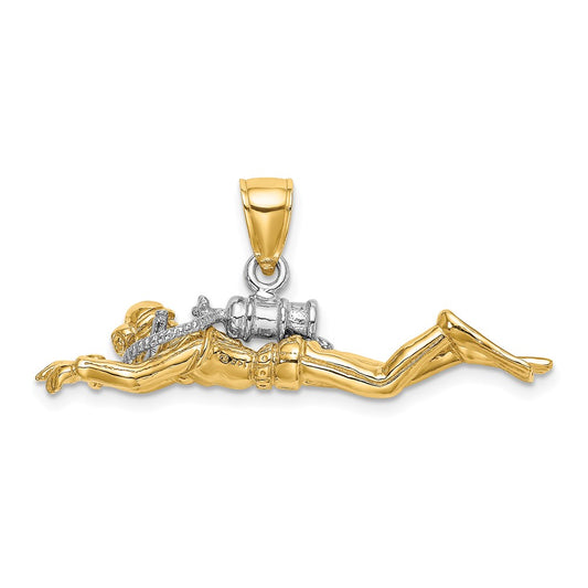 14k Yellow & Rhodium Gold w/Rhodium 3-D Male Scuba Diver Charm