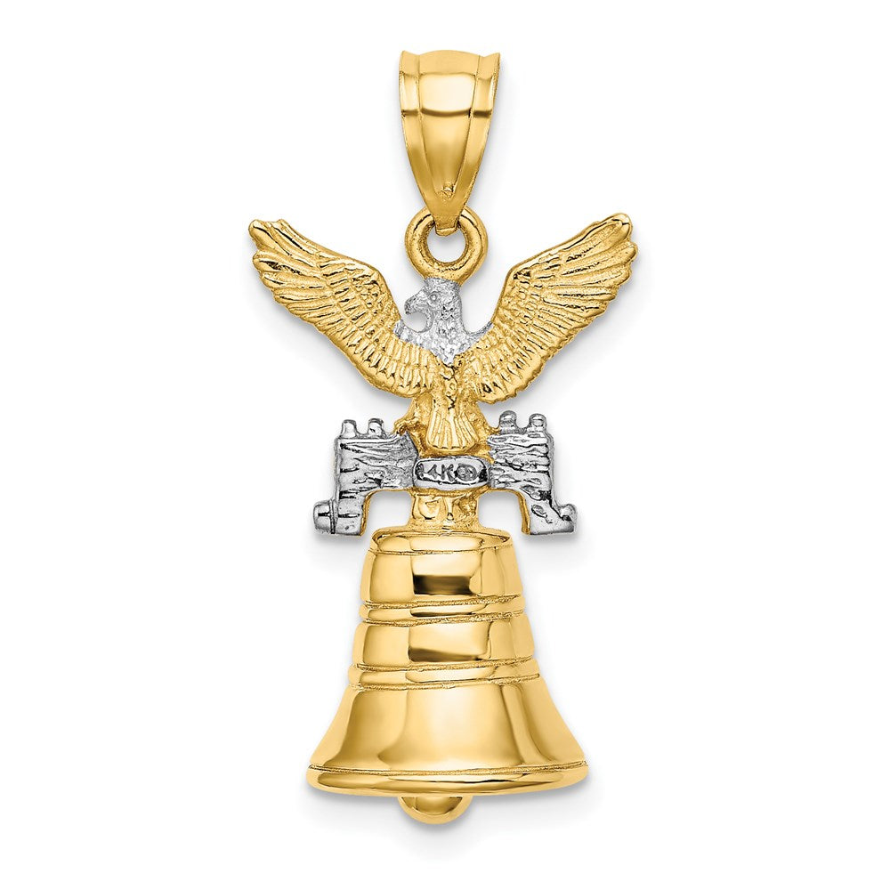 14k Yellow & Rhodium Gold w/Rhodium 3D Moveable Liberty Bell w/Eagle Top Charm