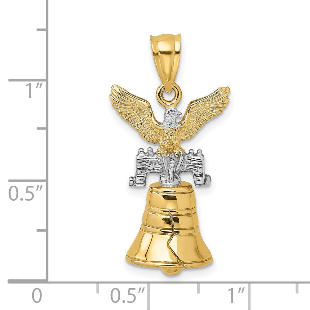 14k Yellow & Rhodium Gold w/Rhodium 3D Moveable Liberty Bell w/Eagle Top Charm