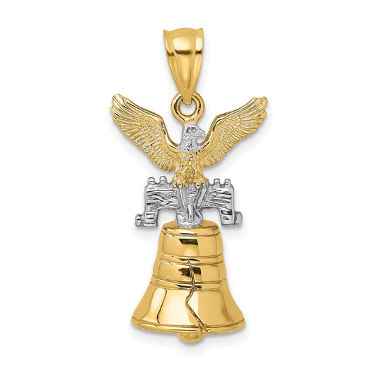 14k Yellow & Rhodium Gold w/Rhodium 3D Moveable Liberty Bell w/Eagle Top Charm