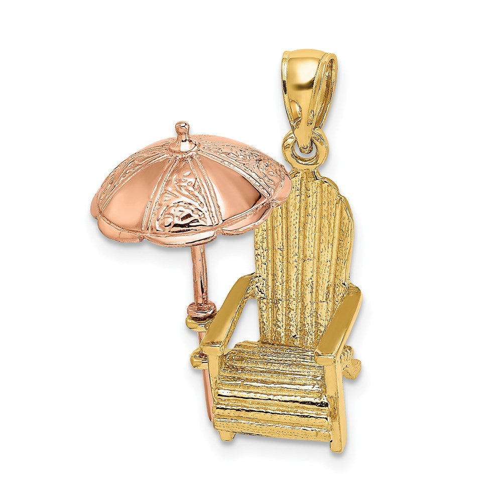 14k Two-tone Gold Rose and Yellow Gold 3-D Beach Chair w/Umbrella Charm