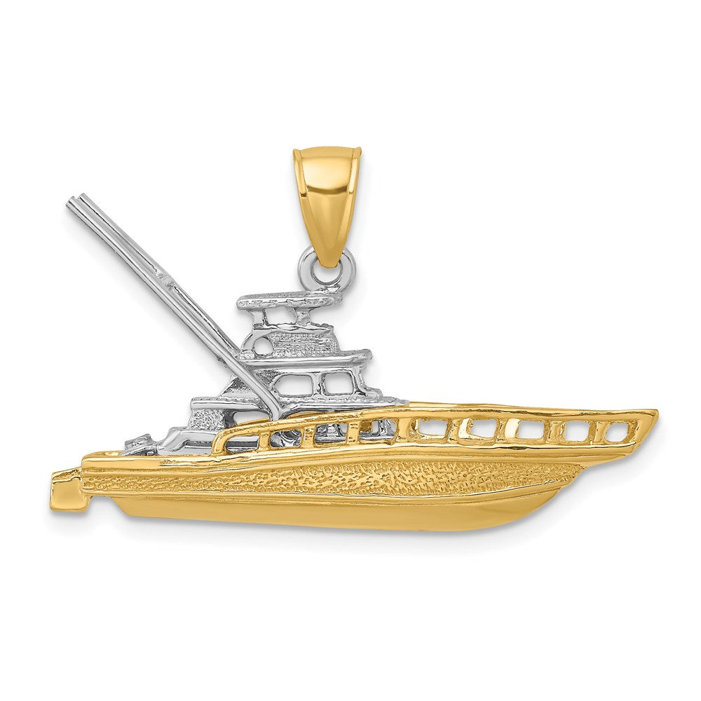 14k Two-tone Gold Textured 3-D Offshore Sportfishing Boat Charm