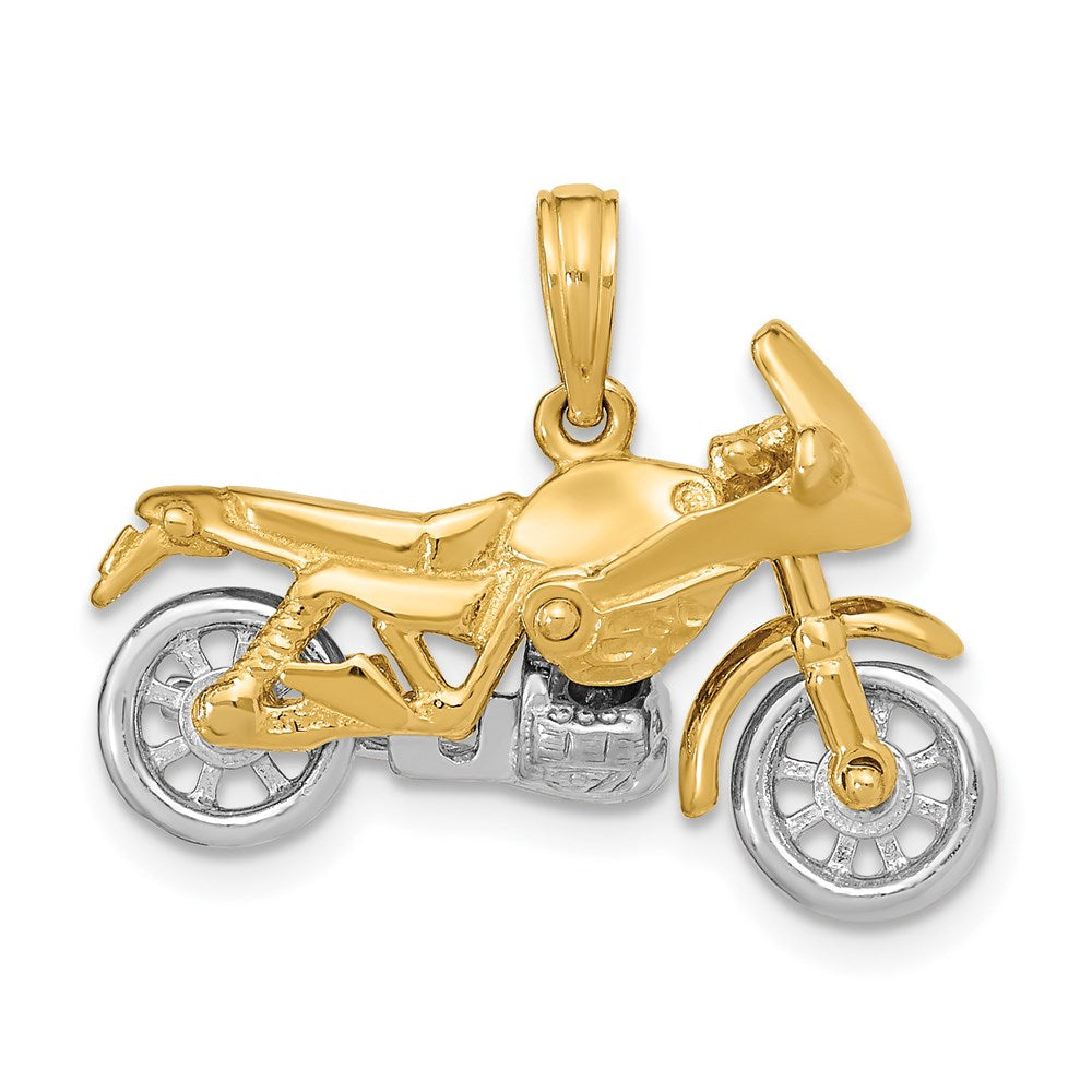 14k Two-tone Gold 3-D Moveable Motorcycle Charm