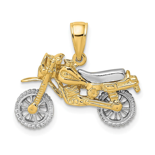 14k Two-tone Gold 3-D Moveable Dirt Bike Motorcycle Charm