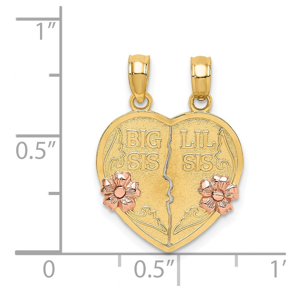 14k Two-tone Gold Two-tone Gold BIG SIS-LIL SIS Break-apart Heart Charm