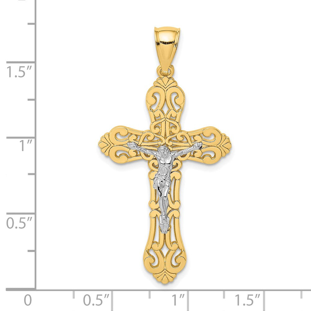 14k Two-tone Gold Crucifix W/ Scrolled Tips Charm