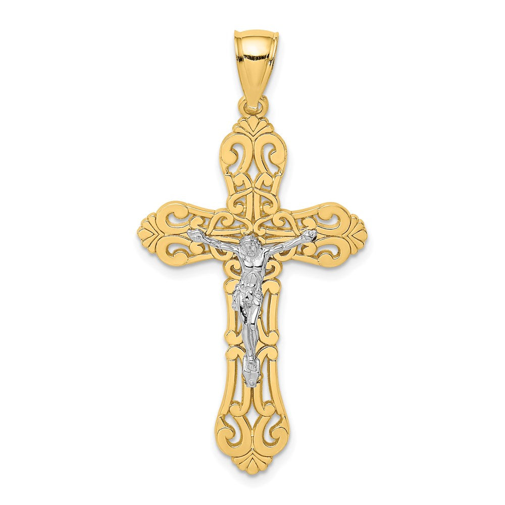 14k Two-tone Gold Crucifix W/ Scrolled Tips Charm