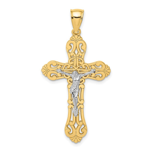 14k Two-tone Gold Crucifix W/ Scrolled Tips Charm