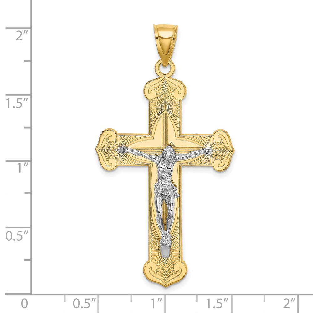 14k Two-tone Gold Engraved Crucifix Charm