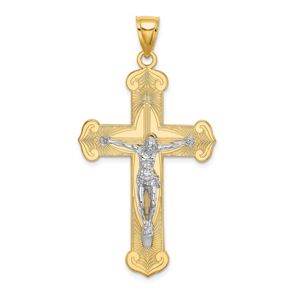 14k Two-tone Gold Engraved Crucifix Charm