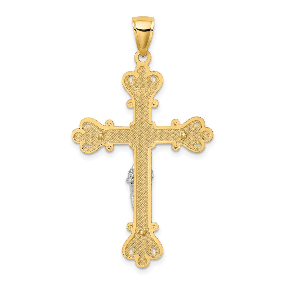 14k Two-tone Gold Two-tone Gold Engraved Crucifix Charm