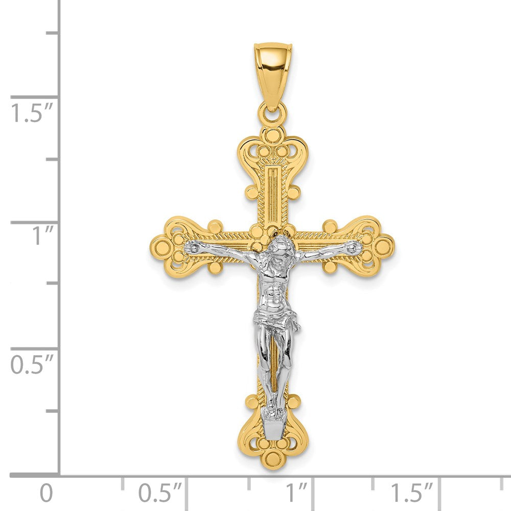 14k Two-tone Gold Two-tone Gold Engraved Crucifix Charm