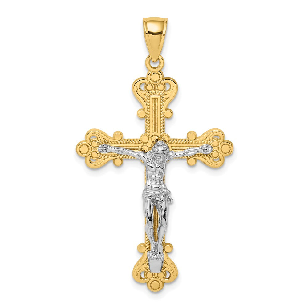 14k Two-tone Gold Two-tone Gold Engraved Crucifix Charm