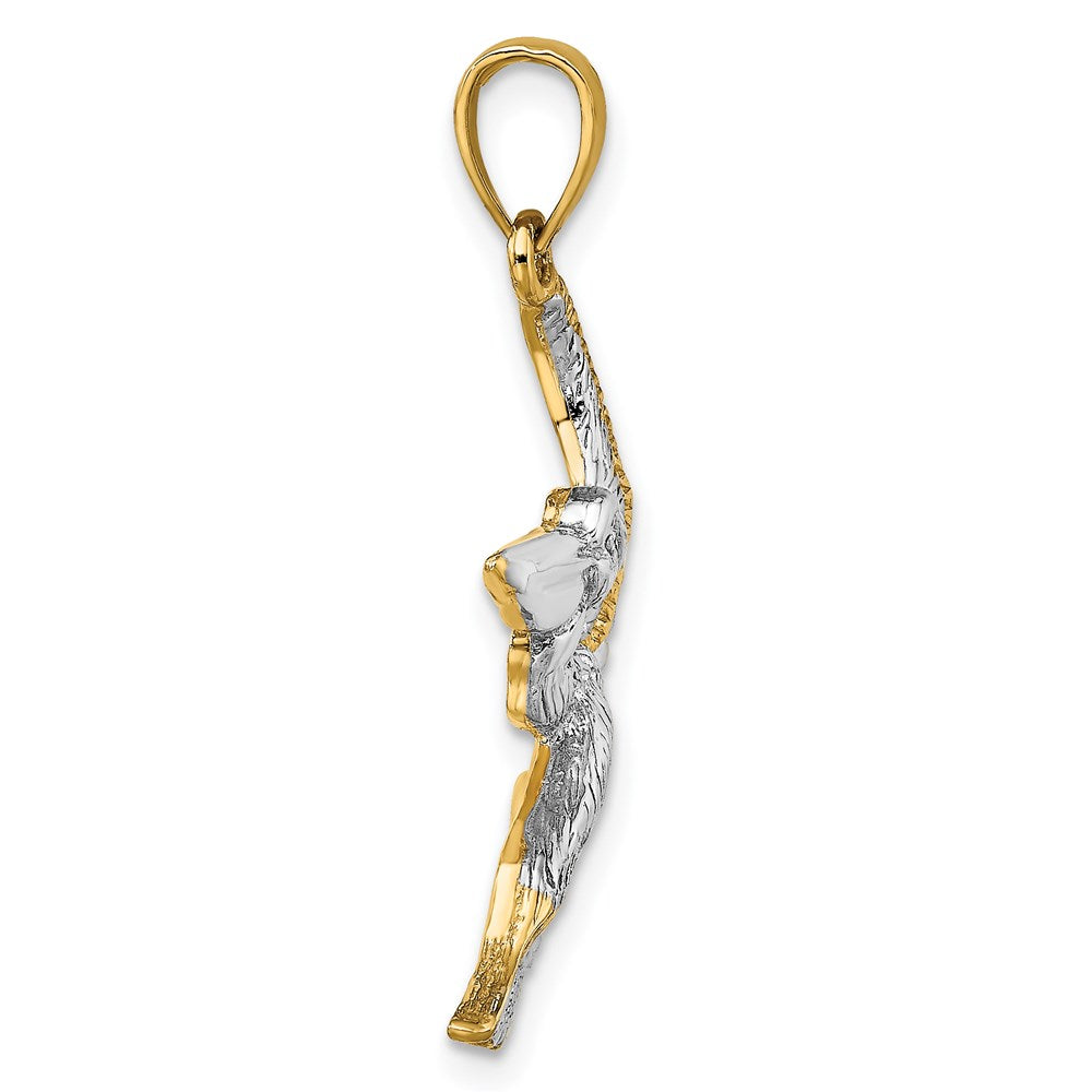 14k Yellow & Rhodium Gold with White Rhodium Flying Pelican Charm