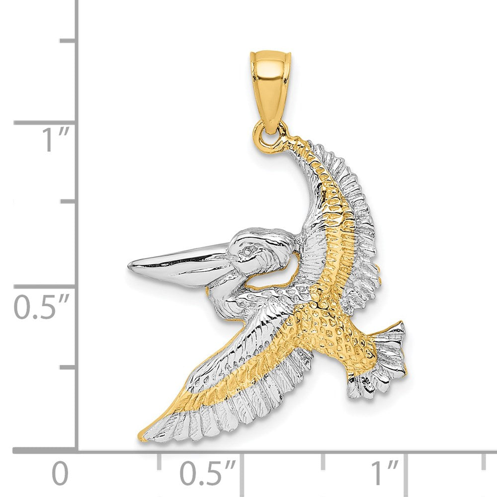 14k Yellow & Rhodium Gold with White Rhodium Flying Pelican Charm