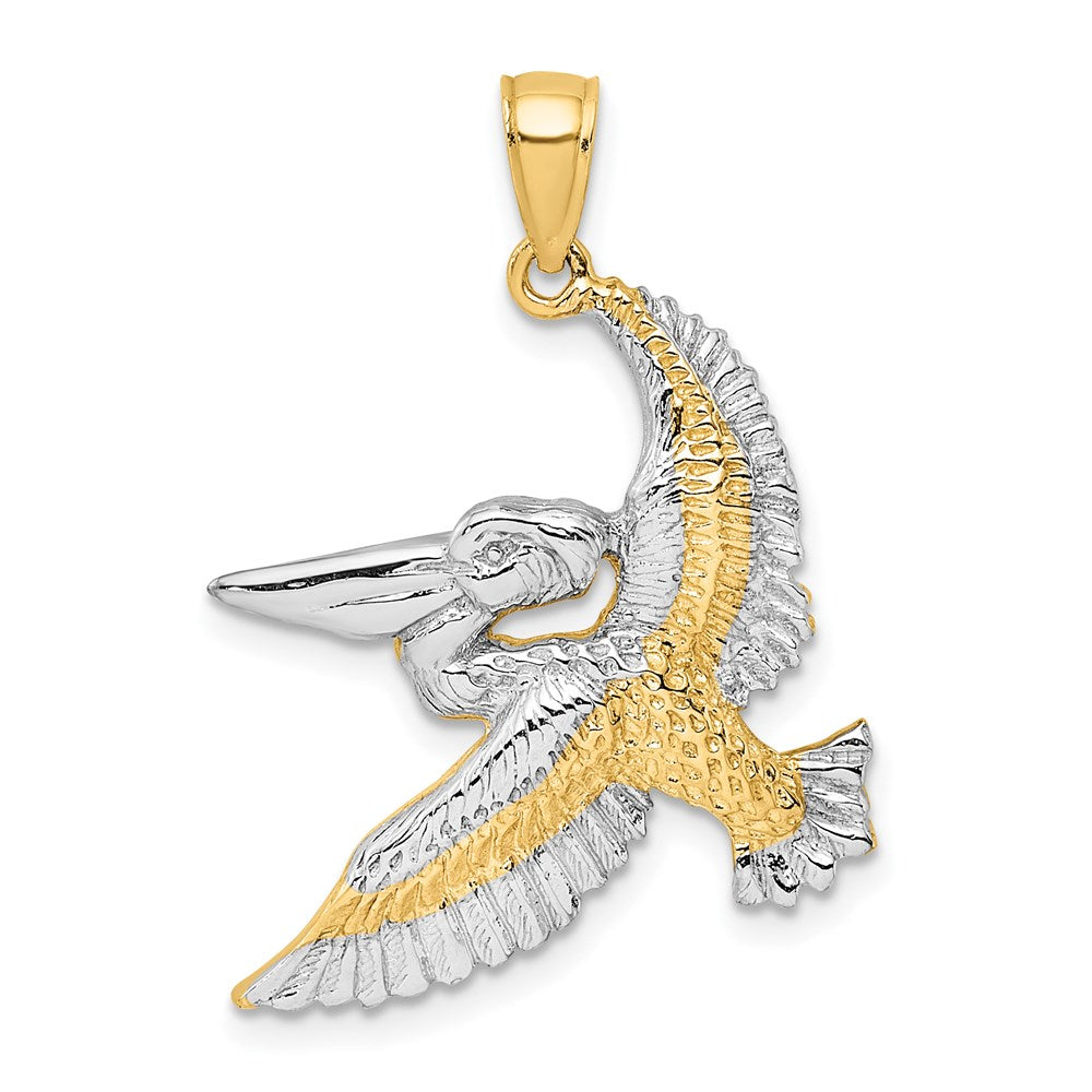 14k Yellow & Rhodium Gold with White Rhodium Flying Pelican Charm