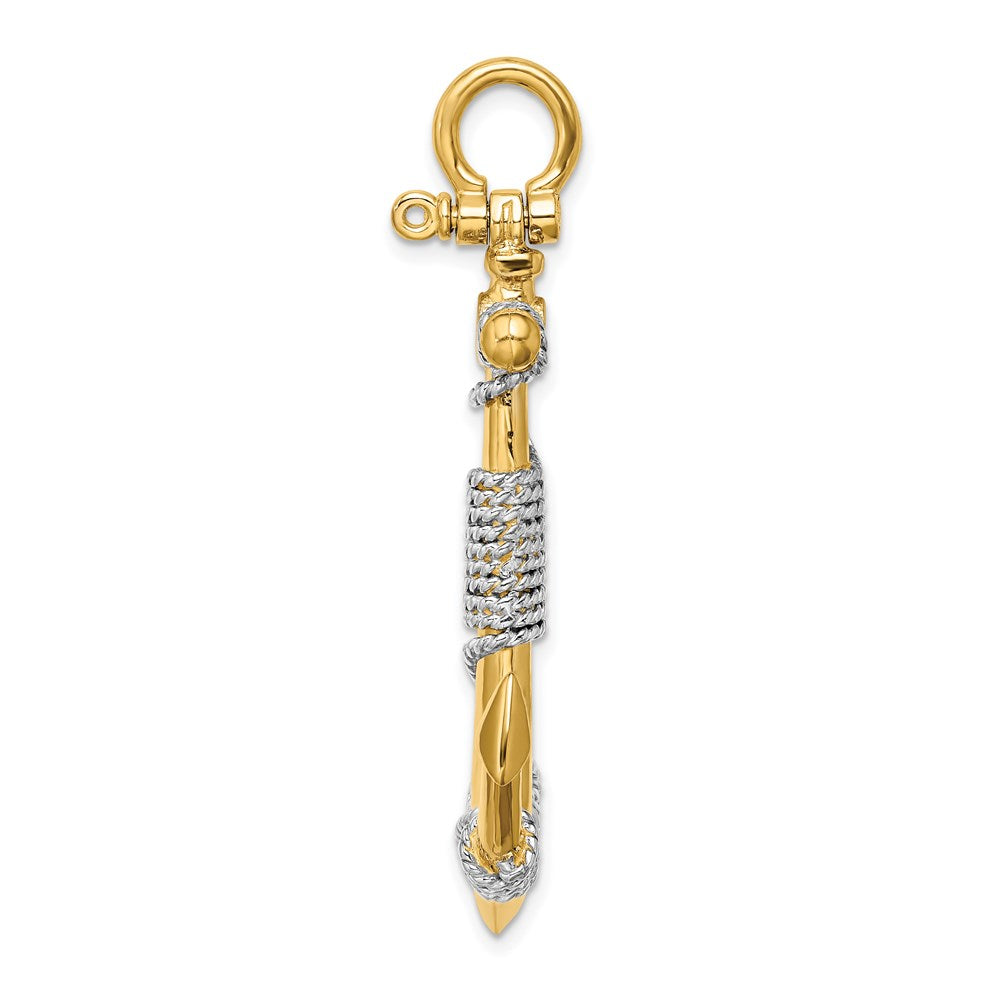 14k Two-tone Gold 3-D Large Anchor Wrapped Rope Charm