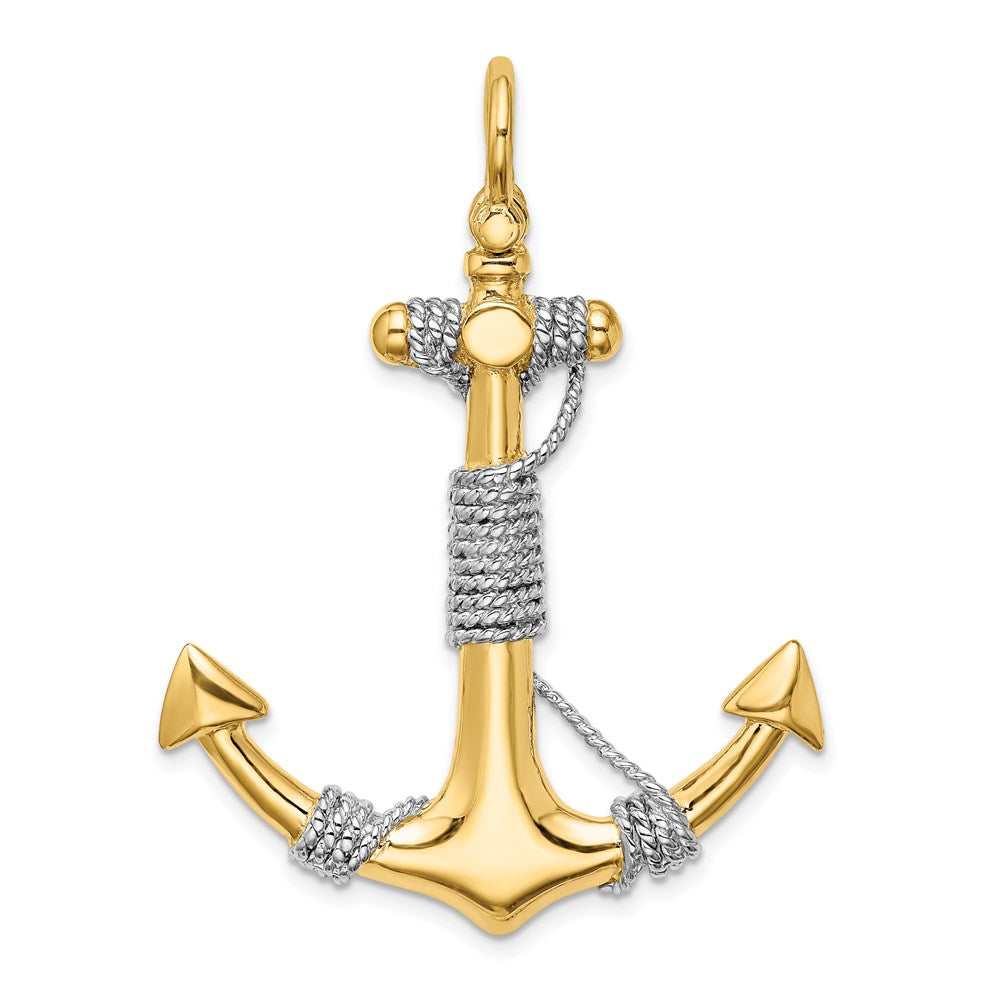 14k Two-tone Gold 3-D Large Anchor Wrapped Rope Charm