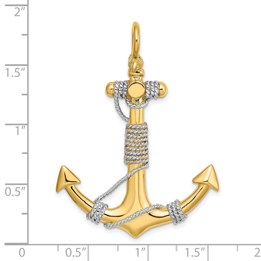 14k Two-tone Gold 3-D Large Anchor Wrapped Rope Charm