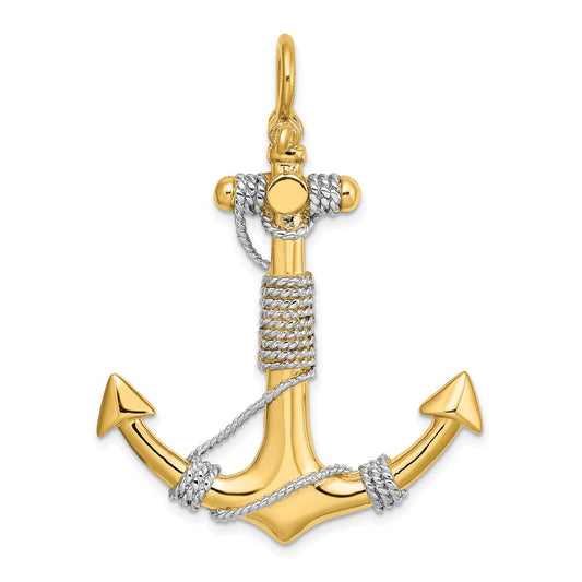 14k Two-tone Gold 3-D Large Anchor Wrapped Rope Charm