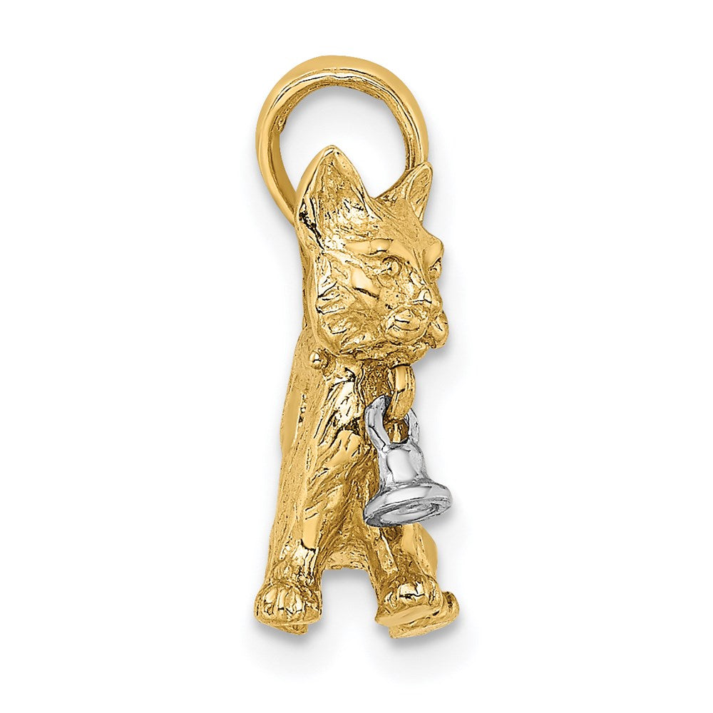 14k Two-tone Gold Two-tone Gold 3-D Cat w/ Dangling Bell Charm