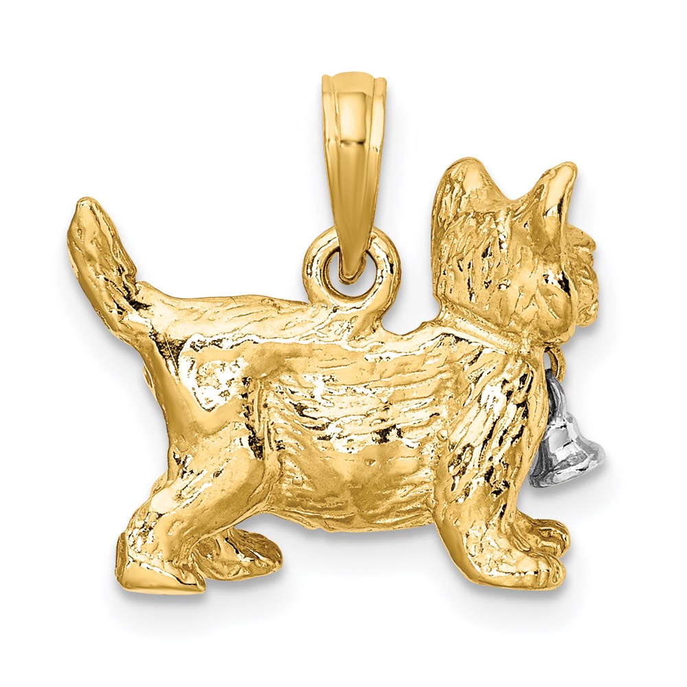 14k Two-tone Gold Two-tone Gold 3-D Cat w/ Dangling Bell Charm