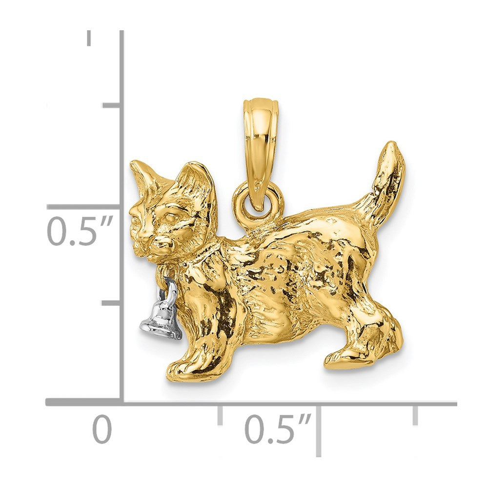 14k Two-tone Gold Two-tone Gold 3-D Cat w/ Dangling Bell Charm