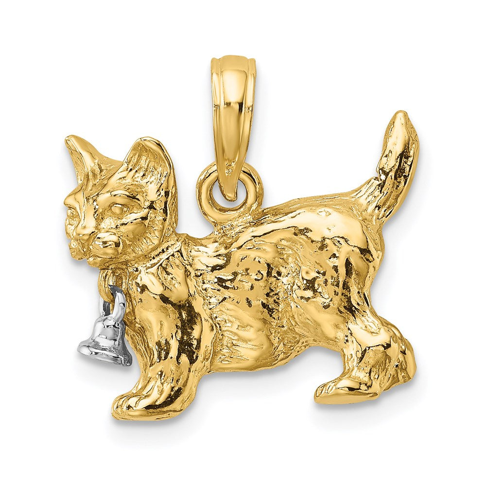 14k Two-tone Gold Two-tone Gold 3-D Cat w/ Dangling Bell Charm