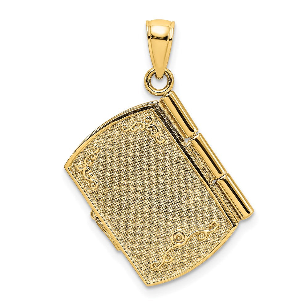 14k Yellow & Rhodium Gold w/Rhodium 3-D Footprints Book W/ Prayer Inside Charm