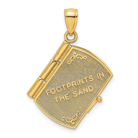 14k Yellow & Rhodium Gold w/Rhodium 3-D Footprints Book W/ Prayer Inside Charm