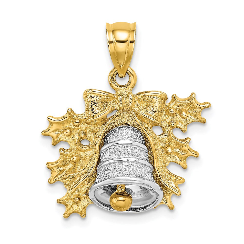 14k Two-tone Gold Two-tone Gold 3-D Christmas Bell and Holly Charm