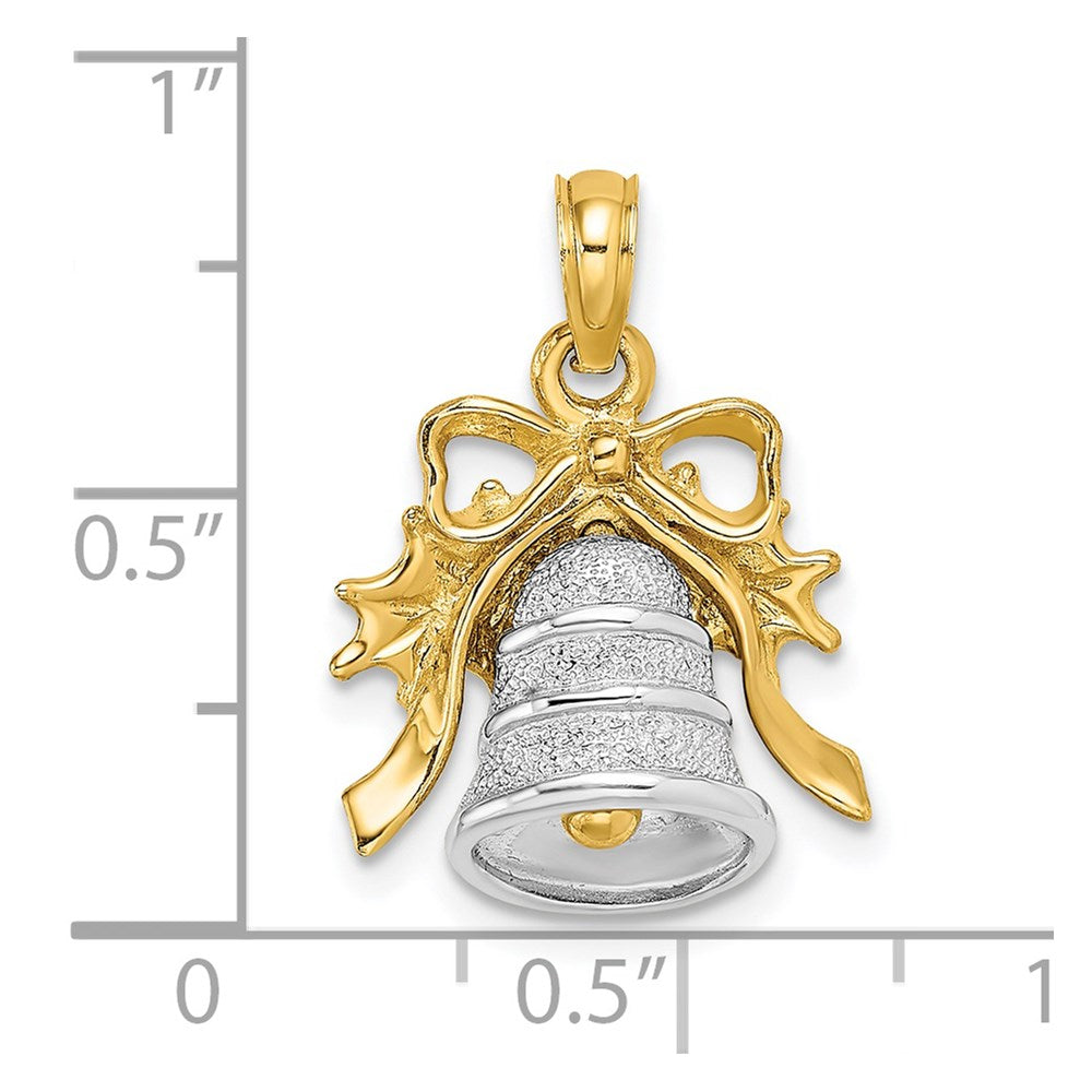 14k Two-tone Gold Two-tone Gold 3-D Christmas Bell and Holly Charm