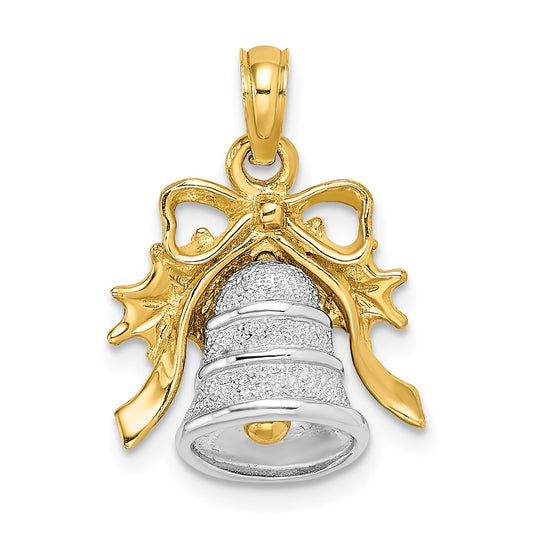 14k Two-tone Gold Two-tone Gold 3-D Christmas Bell and Holly Charm